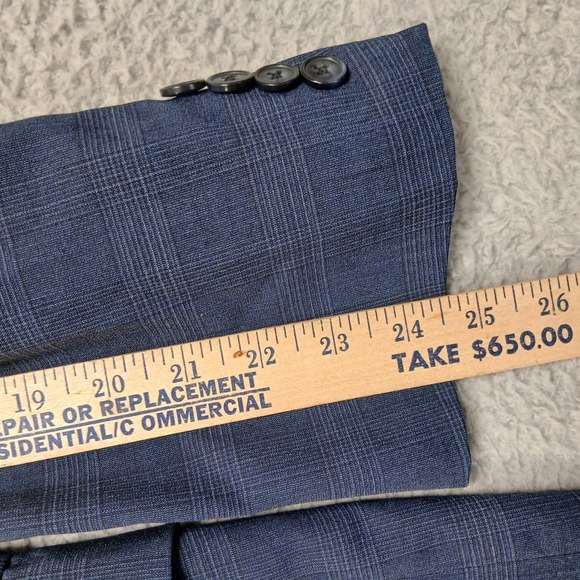Hart Schaffner Marx Men's 48R Blue Plaid Wool Blazer Sport Coat Made in USA Read - Picture 6 of 8